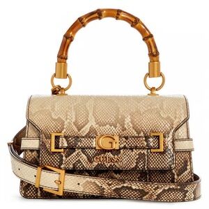 Guess Snake Print Shoulder Bag with Bamboo Handle- NEW